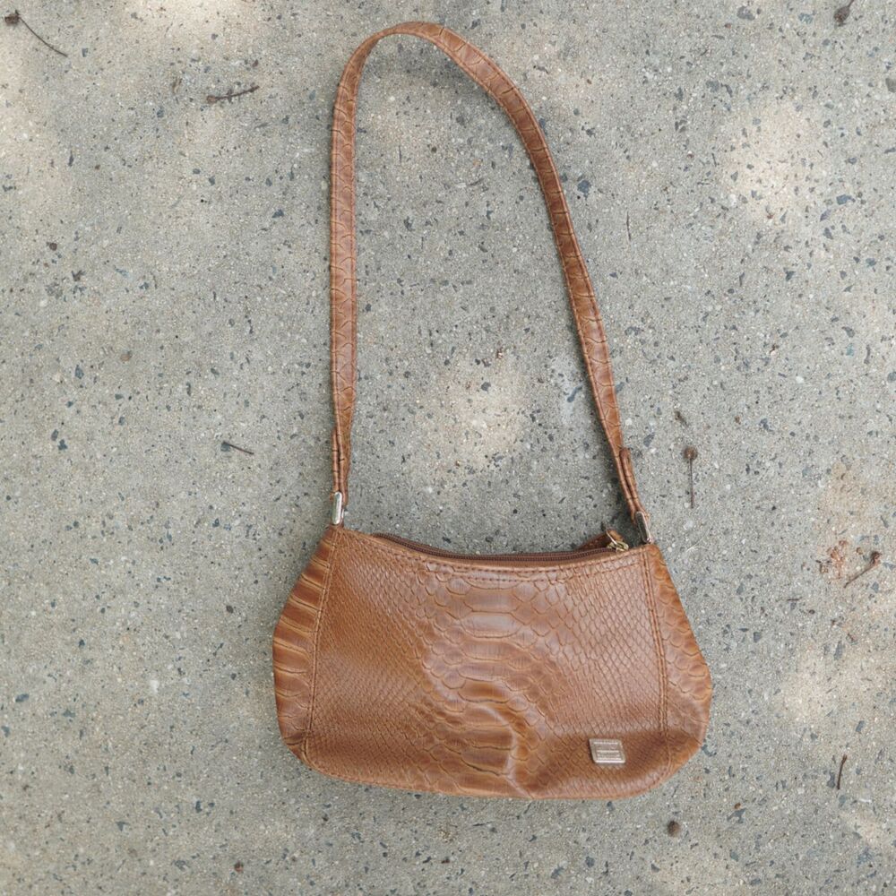 Liz Claiborne Tan Faux Snakeskin Shoulder Bag Vintage Y2K Python Print Purse